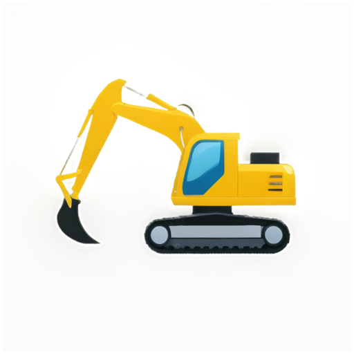 flat, monochrome, mimimum elements, minimalistic icon for Company for rental of construction equipment. Main component is excavator, side view - icon | sticker