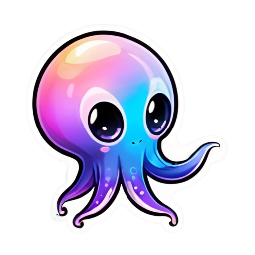 iridescent beautiful cute squid. Sticker with a white outline - icon | sticker