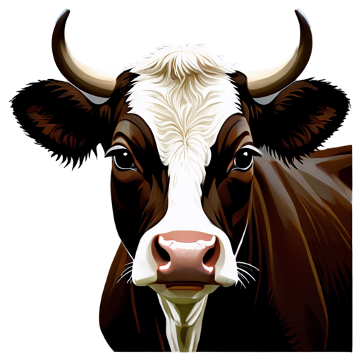 Design a simple yet modern icon that shows the profile of a beef cow. The image of the cow should be clear and easy to identify, highlighting the strong body and muscle line of the cow. In terms of color, dark brown or black can be used with a simple white or gray background to highlight the image of the cow. ICONS should have high contrast and good visual impact, making them clear and professional in a variety of sizes. - icon | sticker