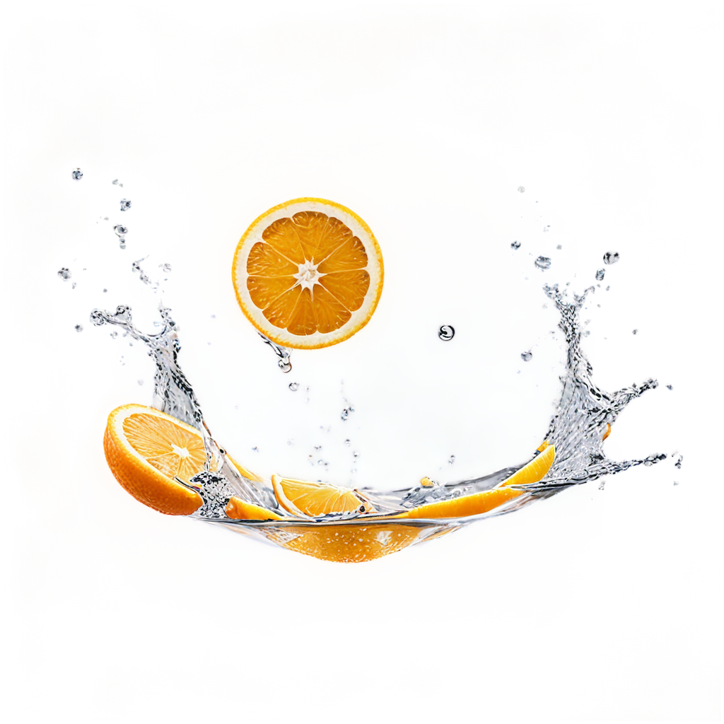 splashing, orange theme, orange slices, orange, water drop, orange slice, fruit, white background, simple background, water, monochrome, bubble, falling, blurry - icon | sticker