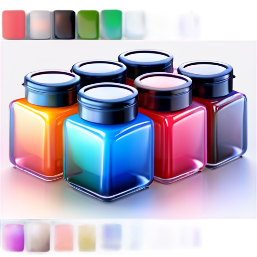 Wholesale of paints and varnishes. Stylized containers with different colors - icon | sticker