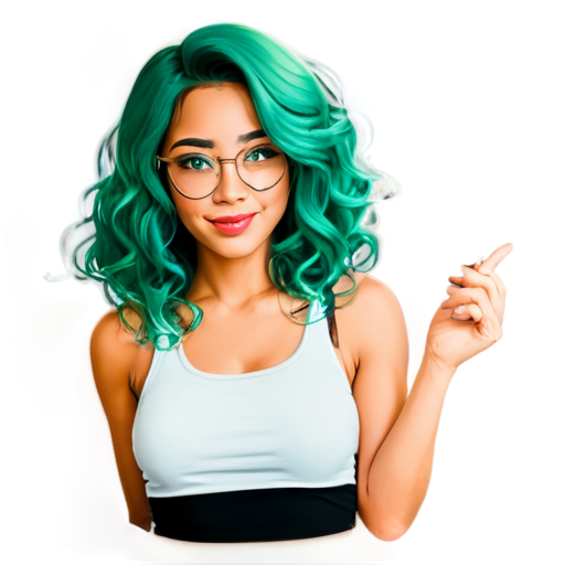 Cartoon avatar of a Sexy Girl with green hair, designed as a profile icon for TikTok or the "GamingCall" gaming community. The character has long wavy green curls, her eyes are wide open but one of them is winking flirtatiously. Placed in a round frame, the background is white to emphasize his face. This logo should represent AI dream girl, showing his interaction with social media on a phone screen in vector graphics and Adobe Illustrator style - icon | sticker