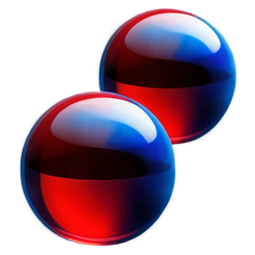 Flat blue background. On foreground two balls splash each other. One ball dark blue. Second ball red. Under each ball lay trail - icon | sticker