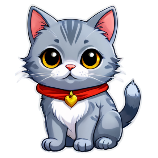 gray cat with red cloth - icon | sticker