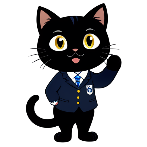 caring cat, cartoon black cat, primary school uk, school uniform, smile, standing up - icon | sticker