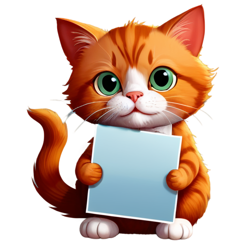 A red-haired cat holds a sheet with the inscription "selfik" - icon | sticker