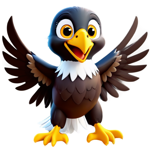 Cute Cartoon Eagle soaring. Adorable 3D cartoon eagle with open wings, expressing joy and excitement. Ideal for children education - icon | sticker