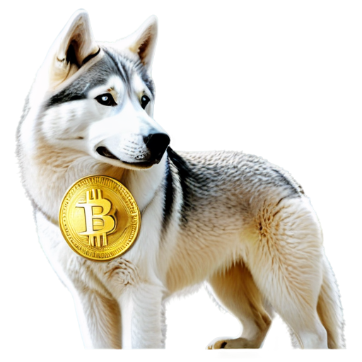 Husky with bitcoin - icon | sticker