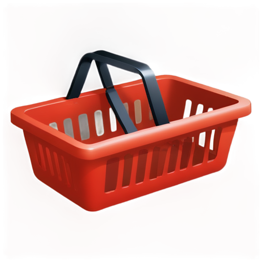 The store's Shopping Cart icon. The icon is made in 3D format in a cartoon style. The color of the basket is red. The color of the handles is dark. Black outline - icon | sticker