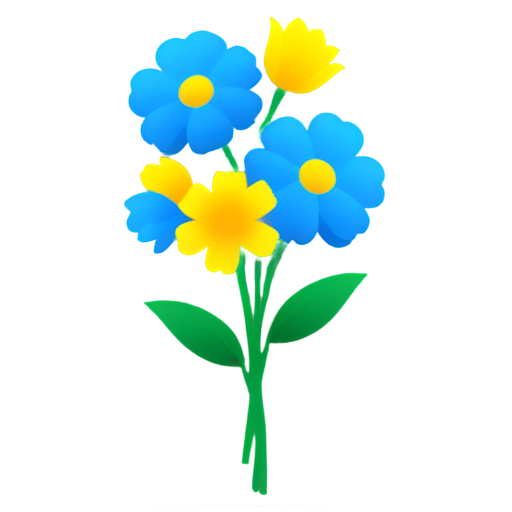 bouquet of blue-yellow flowers, figurine style - icon | sticker