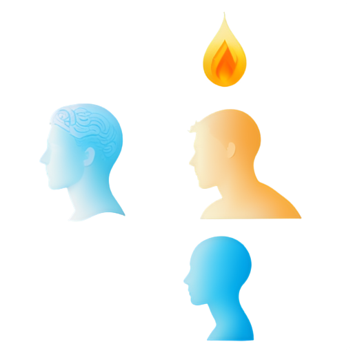 Elemental compilation. Fire, water, earth, air. Man and psyche at the head. Realism style. Make one - icon | sticker