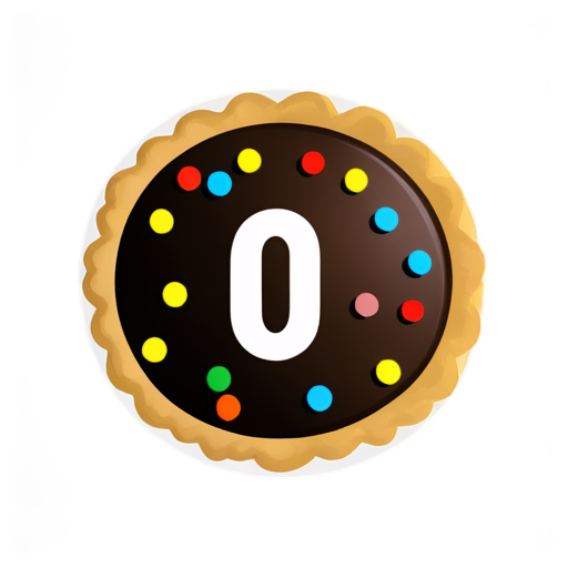 The pie is sprinkled with number-shaped candies and a pen is placed next to it - icon | sticker