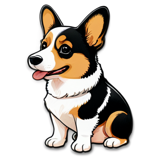 black and white corgi cardigan, cheno-white color, with a cup of coffee in his paws. - icon | sticker