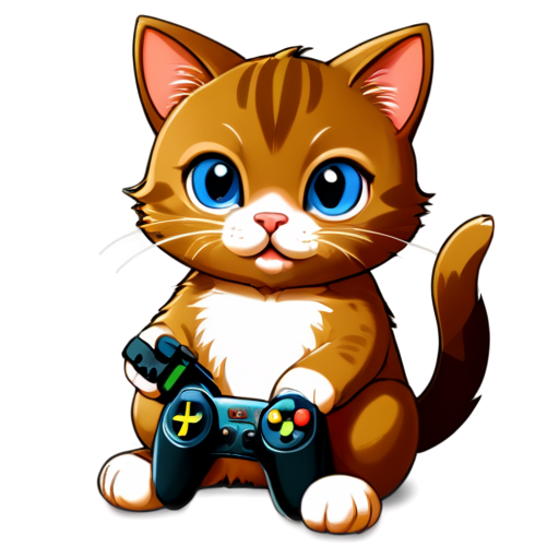 a cat with a joystick playing retro games - icon | sticker