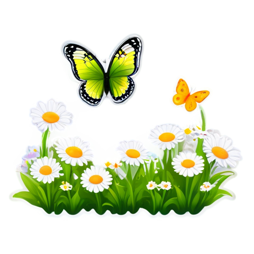 Summer meadow flowers birds butterflies - icon | sticker