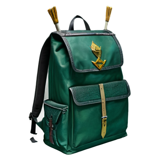 medieval backpack with green arrow coming out of it - icon | sticker