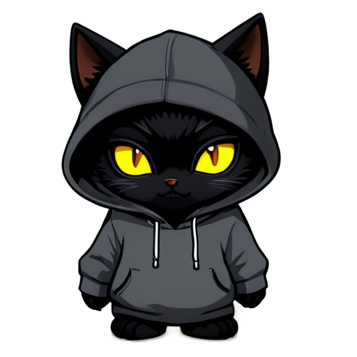Meme black cat with yellow eyes, in hoodie and loose pants, chibi style - icon | sticker
