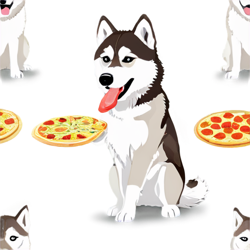 husky cooking pizza with ananas - icon | sticker