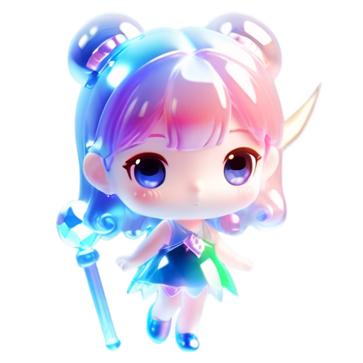 chibi fairy girl, holding a staff, 3d, flying - icon | sticker