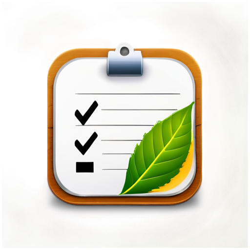 Create an icon for a to-do list app called 'To Do Leaf.' The icon should feature a single leaf with the texture of a notepad. On the leaf, include checkboxes and lines resembling those found on a traditional to-do list or notepad. The design should be simple, clean, and easily recognizable as a to-do list app icon. - icon | sticker