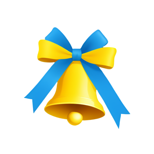 school blue and yellow bell with bright ribbons, transparent png style - icon | sticker