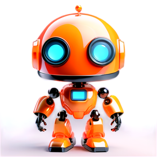 cyber guru minimalistic orange robot with big head and small body - icon | sticker