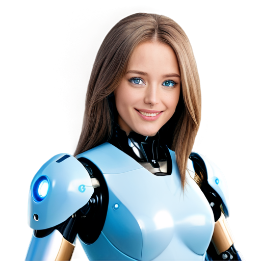 femine robot, shapy, long hair, blue eyes, nice smile - icon | sticker