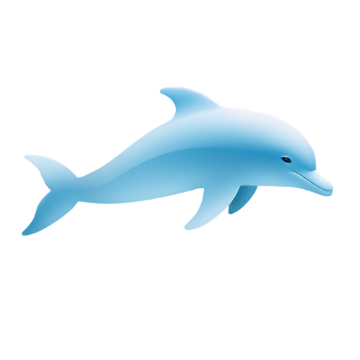 Create a modern and sleek dolphin icon with smooth curves, elegant lines, and a minimalist design. The dolphin should have a dynamic, graceful pose, with a slight wave or splash element to emphasize its aquatic nature. Use a color palette of cool blues and teals, and ensure the dolphin has a polished, glossy finish to convey a sense of beauty and sophistication. - icon | sticker