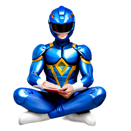 blue power rangers, face, for avatar, helmeted head, sitting with notebook - icon | sticker
