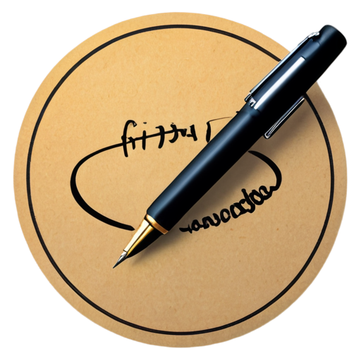 a piece of paper with a beautiful handwriting where it is written in Latin infinity, circle, gravitation.. And there's a pen next to it - icon | sticker