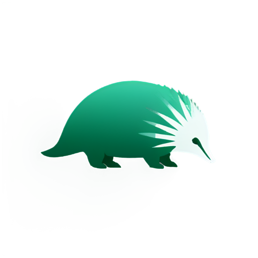 Australian echidna, the tongue is laconically and creatively combined with the attachment for the sorting robot, minimalist style, no fill, dark green gradient lines, white background, logo in a circle - icon | sticker