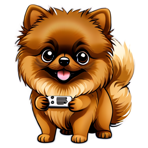 pomeranian dog holding TV remote - icon | sticker