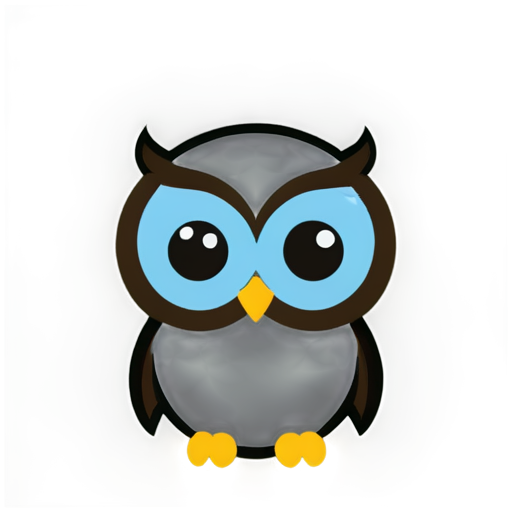 owls head, simple, smiling, child, cute, one-line, 5 colors - icon | sticker