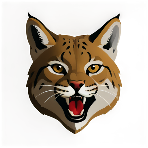 make a picture of a bobcat's head with its mouth open on a gray background. - icon | sticker