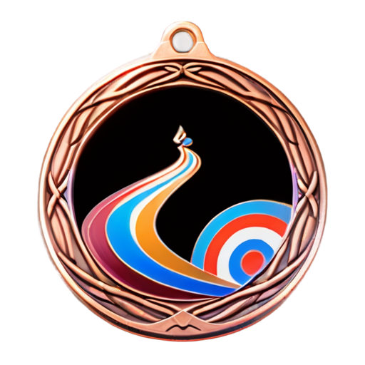 Epic full-body illustration of a bronze Olympic medal from Paris, with intricate patterns and the Olympic rings prominently displayed, shiny and reflective, surrounded by a dynamic and vibrant background representing the spirit of the Olympics, high-definition, realistic style. - icon | sticker