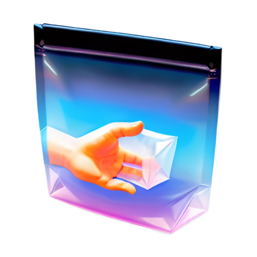 Illustration of a hand partially inside a small pouch, fingers reaching into the opening, with the bag slightly crumpled around the hand, simple and clear depiction with no background details, game-style art. - icon | sticker