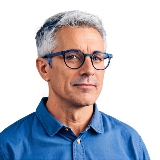 nerdy man, bold glasses, short grey hair, 50-year-old, white background - icon | sticker