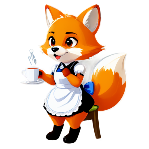 fox, anthropomorphism, maid, dress, apron, ears, tail, chair, serving, cup of tea, anger, anger, facial expression, tension, displeasure, rage, angry look, embarrassment, irritation, resentment, resentment, tension, emotion, gloominess. - icon | sticker