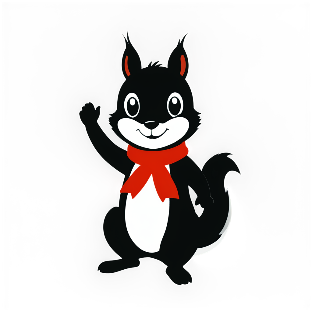 a black and white image of a Squirrel with a red scarf on its head,in the style of minimalistic japanese,colorful animations,logo,tupinipunk,soft and rounded forms,rinpa school,flat shapes, - icon | sticker