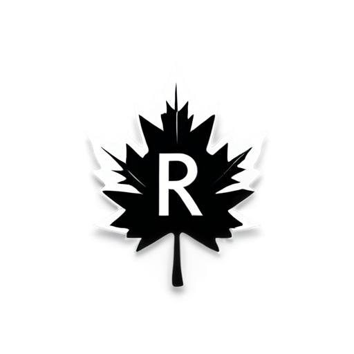 The combination of maple leaf and the letter R as a logo in monochrome and flat with the highest quality - icon | sticker