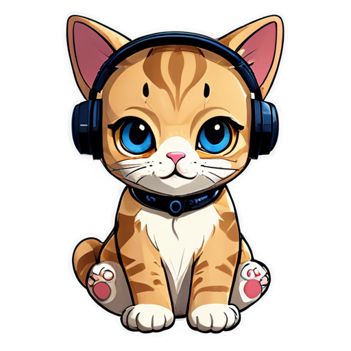 cat with headphones and pillow - icon | sticker