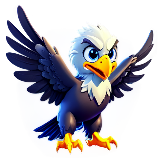 Cute Eagle soaring mascot. adorable 3D eagle with open wings, facing forward, expressing joy and excitement. Ideal for children education - icon | sticker