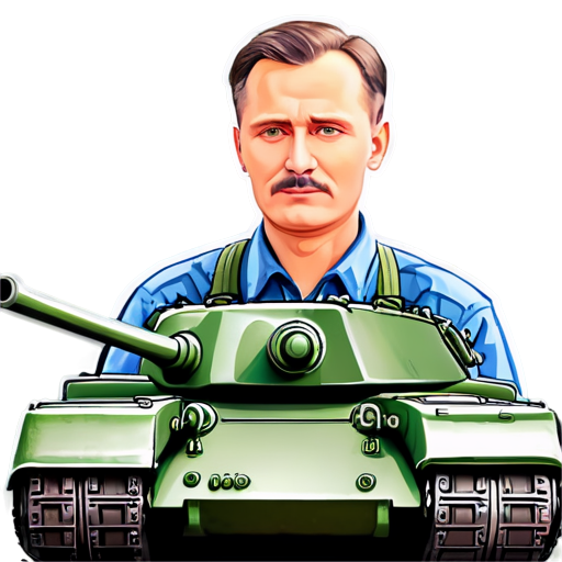 a Russian collective farmer on a Soviet tank cartoon icon for the youtube channel with the caption TaHkucT_TpakTopucT - icon | sticker