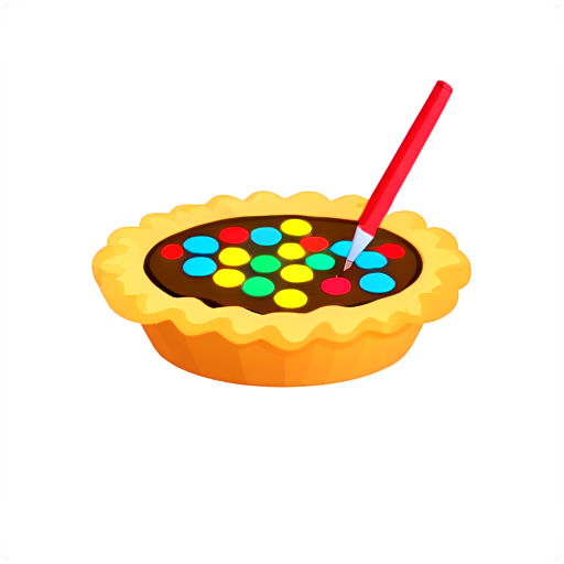 The pie is sprinkled with number-shaped candies and a pen is placed next to it - icon | sticker