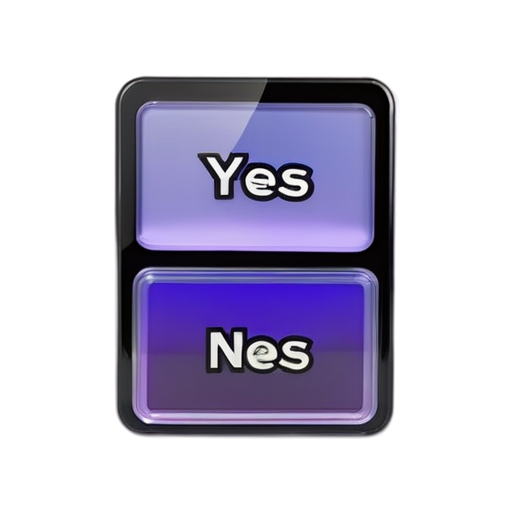 Yes or No A card split into two halves, one side marked with a clear "Yes" and the other with "No," or use thumbs up/down icons, balancing on a scale. purple color and gray - icon | sticker