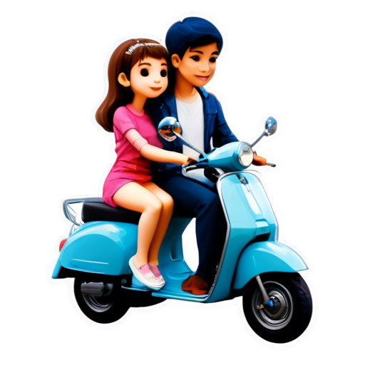 Couple in love rides a moped - icon | sticker