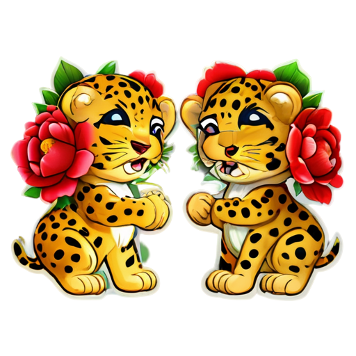 Leopard Flowers Peonies - icon | sticker