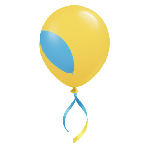 blue and yellow balloon with a ribbon, transparent png style - icon | sticker