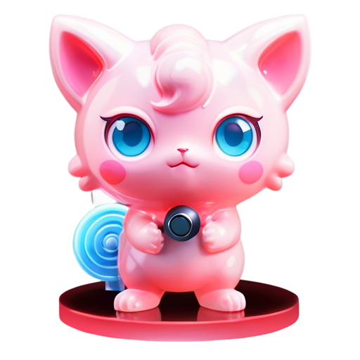 Epic full-body illustration of Jigglypuff, a round pink Pokémon with big blue eyes, small cat-like ears, and a curly tuft of hair on its head, standing confidently with a microphone in hand, vibrant concert stage background, detailed fur texture, cute and determined expression, dynamic lighting, high-definition, realistic style. - icon | sticker