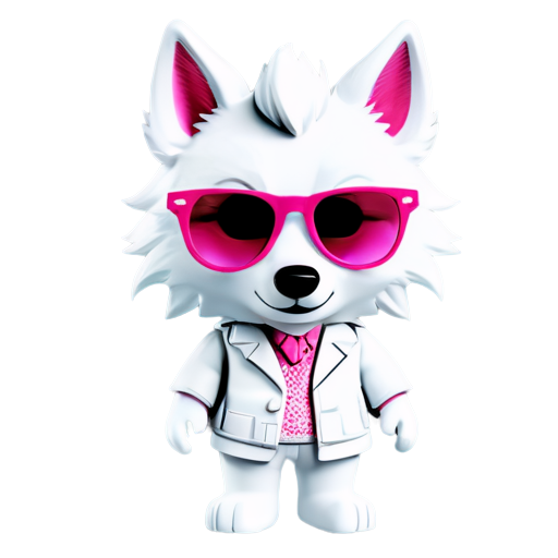 Anthropomorphic white wolf, an anthropomorphic white wolf wearing white and pink gradient Louis Vuitton on-trend fashion outfit, wearing pink sunglasses, at the event of Milan Fashion Week, unreal engine 5, medium shot, highly detailed, ultra-high resolutions, 32K UHD, sharp focus, best quality, masterpiece - icon | sticker